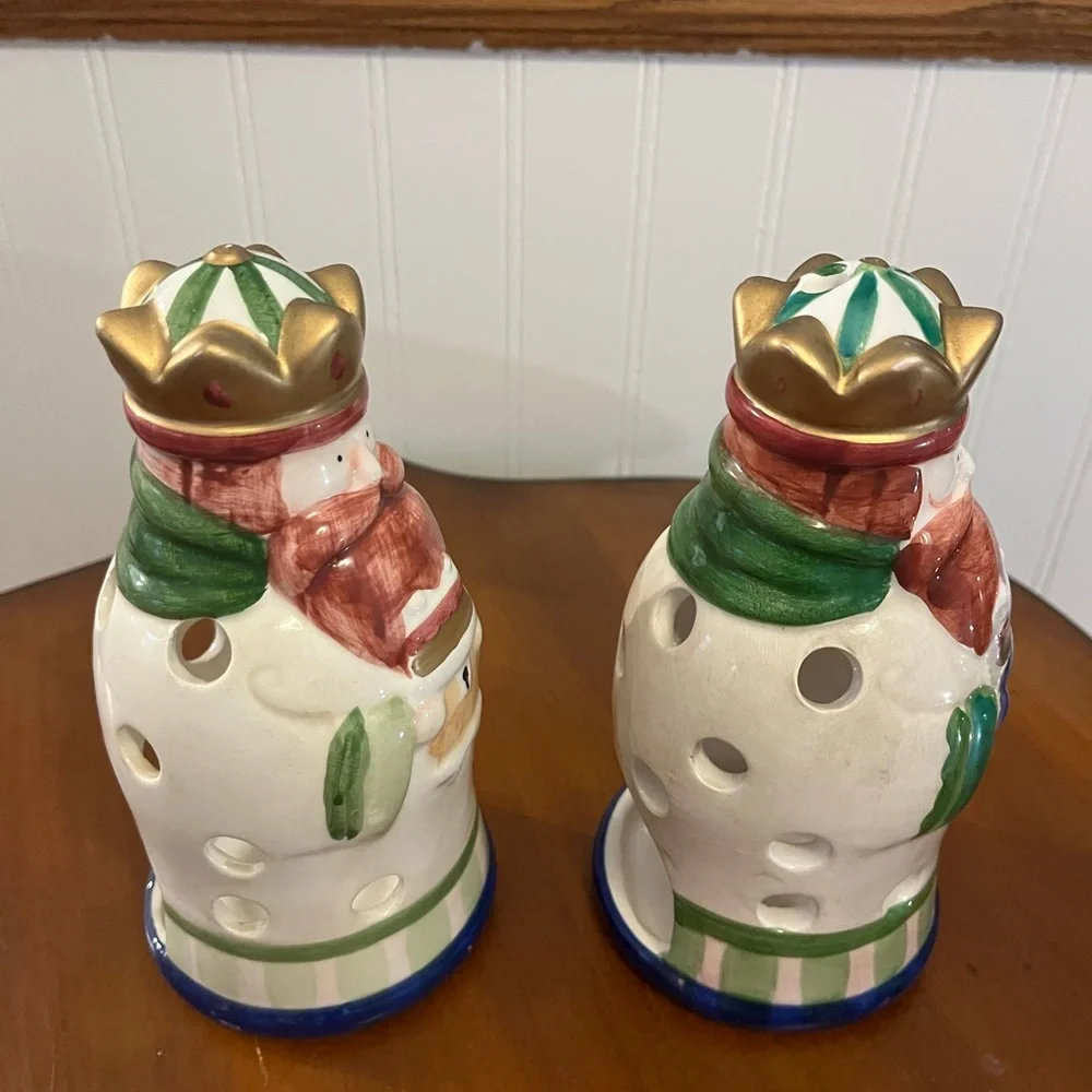 Two Vintage Ceramic King‎ Luminaries - Gold, Green, Red, Blue